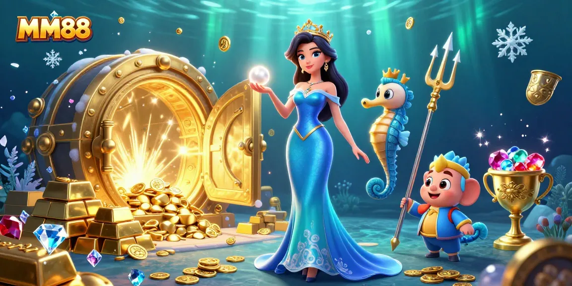 Engage with MM88 through a captivating underwater treasure scene featuring dynamic gambling elements.