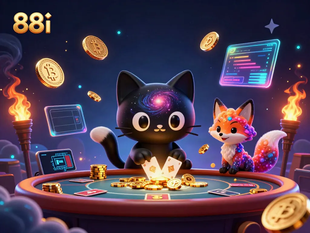 Engage with 88i as the black hole cat cements its gravitational charm at a cosmic casino table.