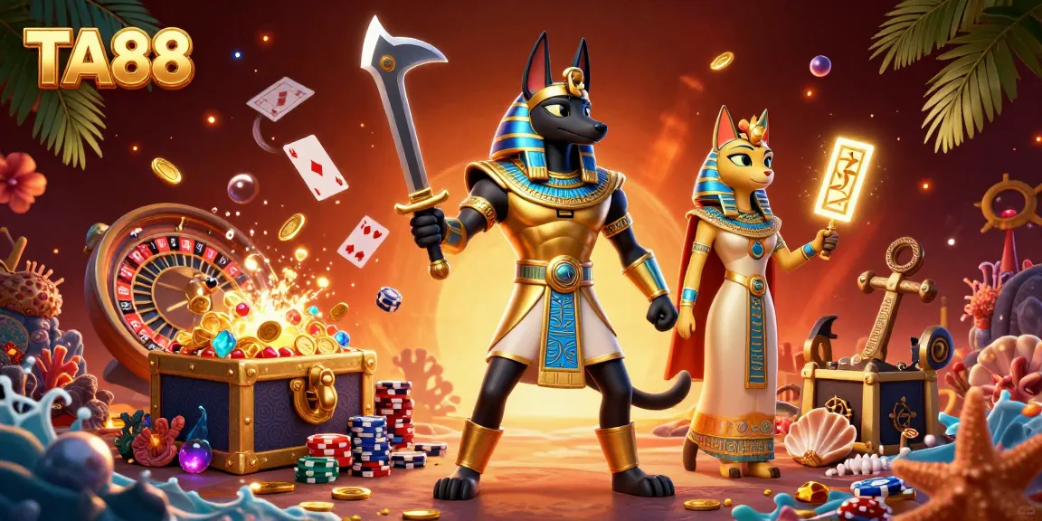Experience thrilling TA88 gameplay with ancient Egyptian characters in a rich casino environment.