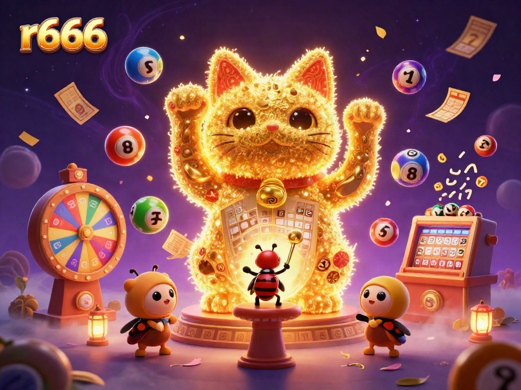 Experience the thrill of r666 with a dynamic scene featuring golden fireflies, casino symbols, and vibrant game elements.