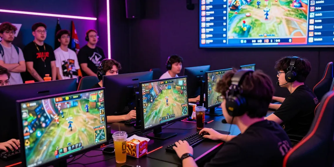 LUCK8 esports players engaged in a thrilling gaming tournament with vibrant lights and competitive atmosphere.