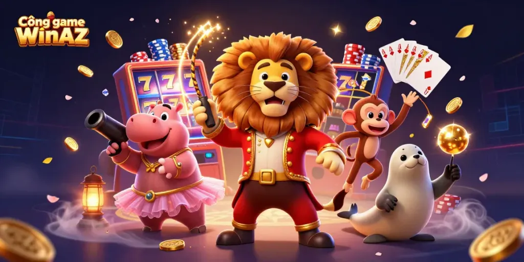 Enjoy thrilling gameplay at Cổng game WIinAZ with colorful poker chips and jackpot-winning slot machines