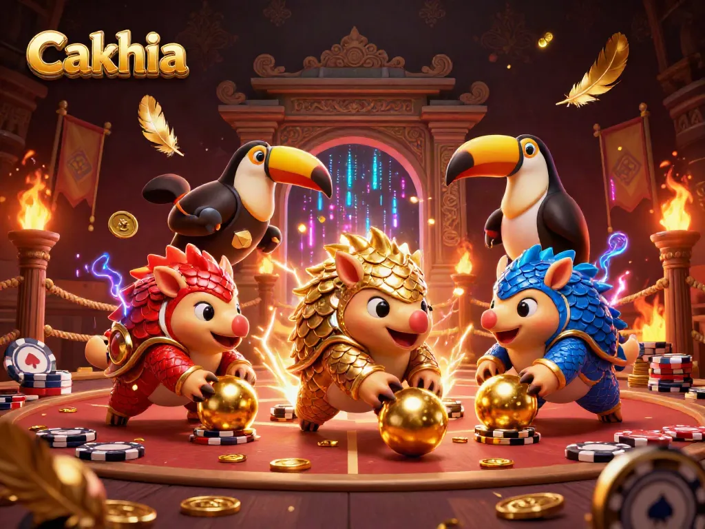 Cakhia showcases a vibrant match between rival pangolins in a thrilling gambling arena.