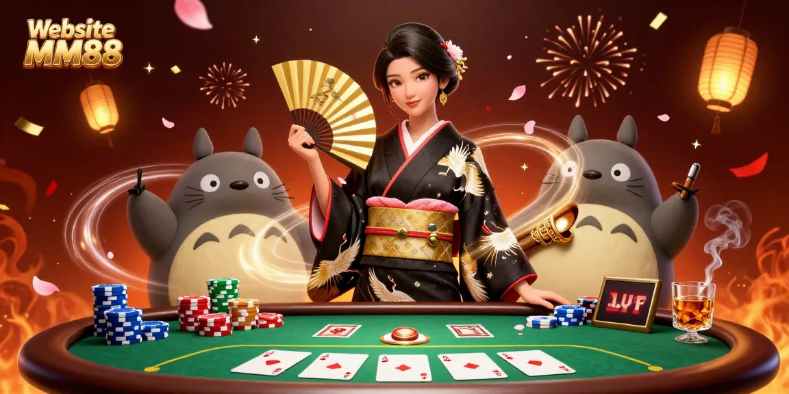 Experience the excitement of gambling at Website MM88 with vibrant casino elements and rich 3D characters.