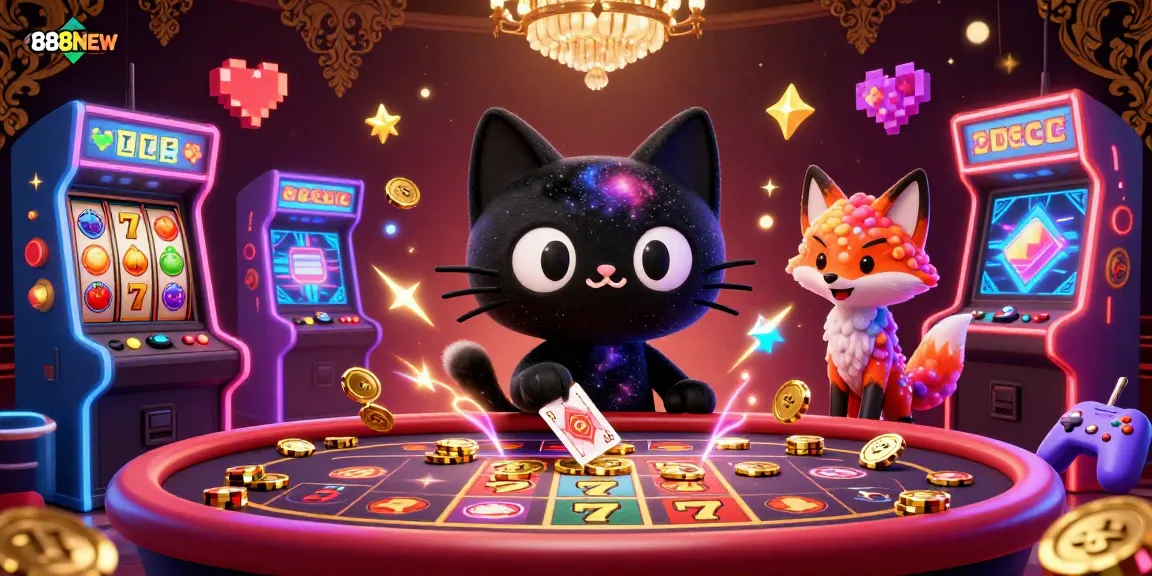 Catch the excitement of 888NEW as the cosmic cat draws in golden chips at an interstellar casino.
