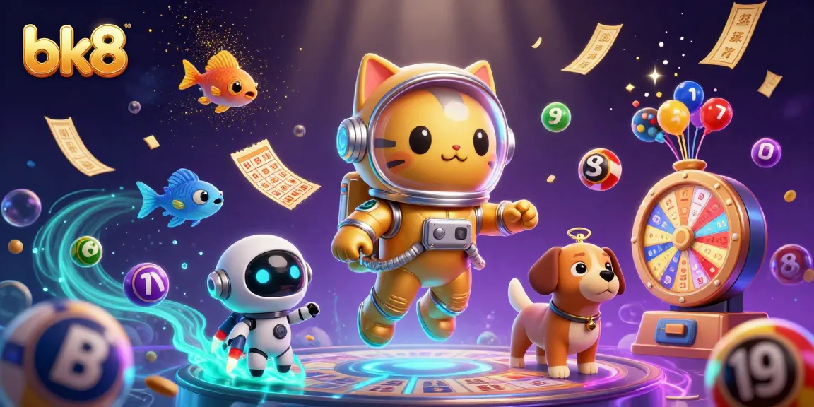 Win big with bk8 in a vibrant casino atmosphere featuring an astronaut cat and dynamic game elements.