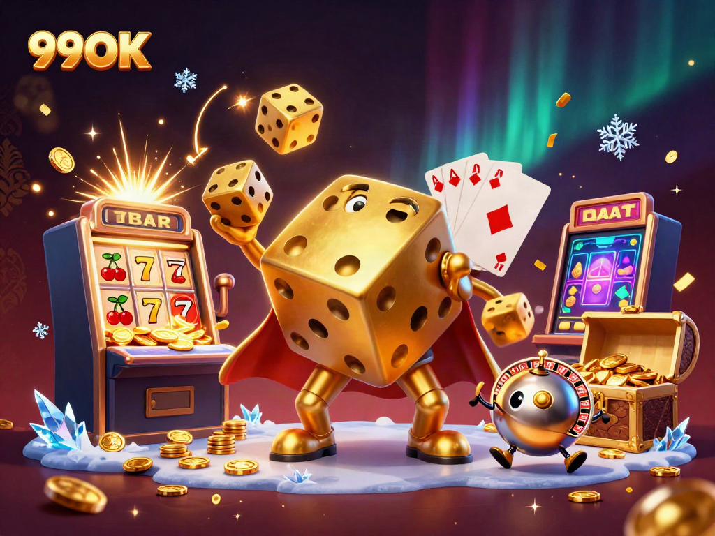 Experience thrilling gameplay with 99OK's vibrant casino illustration featuring dynamic game elements.