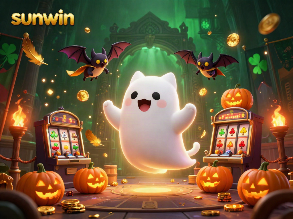 Experience sunwin's thrilling casino atmosphere with ghostly characters and interactive game elements.