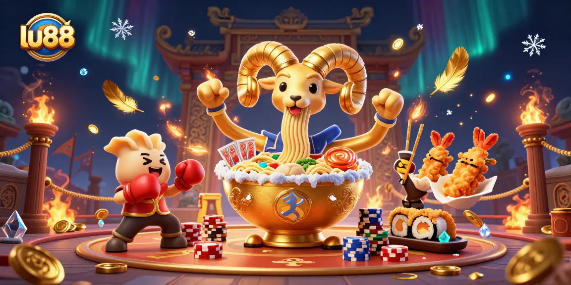 lu88 engages players with an exciting 3D casino scene featuring vibrant characters and festive elements.