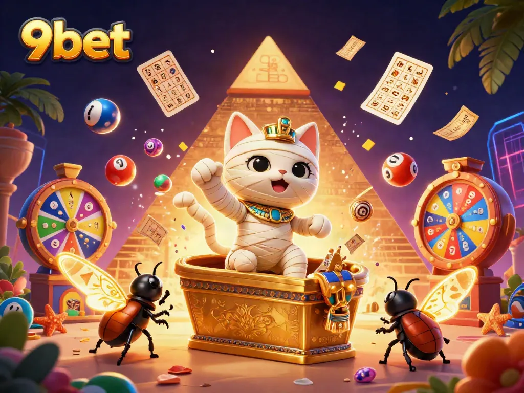 Engage with 9bet's vibrant online casino world featuring energetic characters and dynamic gaming elements.