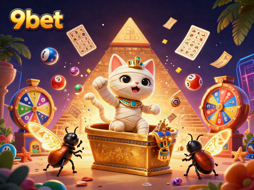 Engage with 9bet's vibrant online casino world featuring energetic characters and dynamic gaming elements.