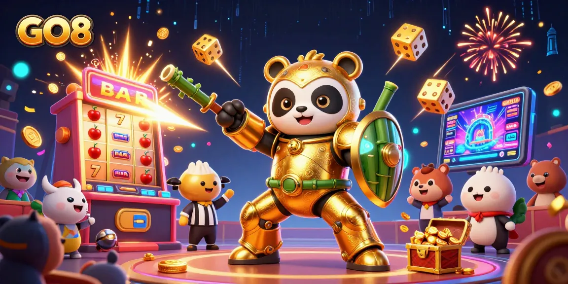 Engage in thrilling casino adventures with GO8's vibrant 3D illustration featuring dynamic gaming elements.