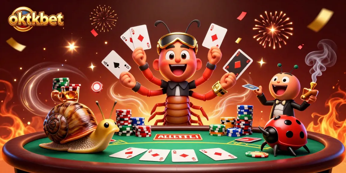 Engage with oktkbet as a millipede dealer shows winning poker hands amid vibrant casino excitement.