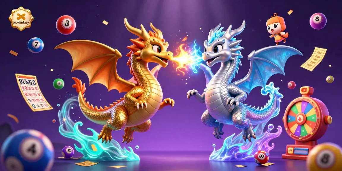 Experience the thrill of kuwinbuy's dynamic gaming with dragons amidst colorful lottery excitement.