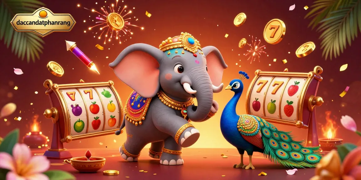 Engage in vibrant gameplay at dacsandatphanrang with a delightful 3D illustration featuring a Diwali-themed casino scene complete with slot machines and festive elements.