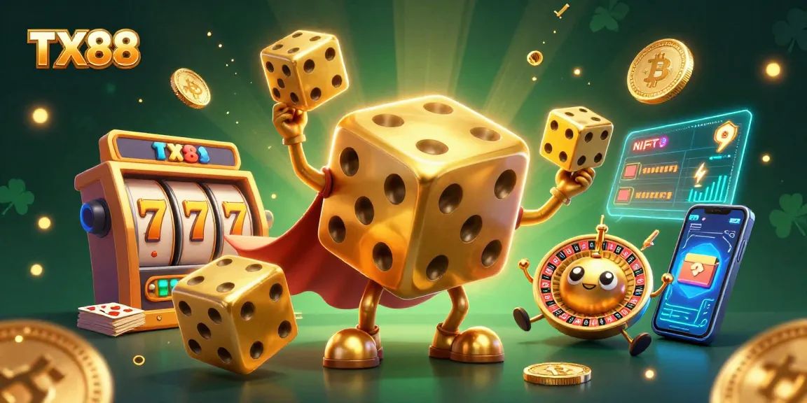 Engage with TX88's vibrant casino world featuring animated dice and immersive slot elements.