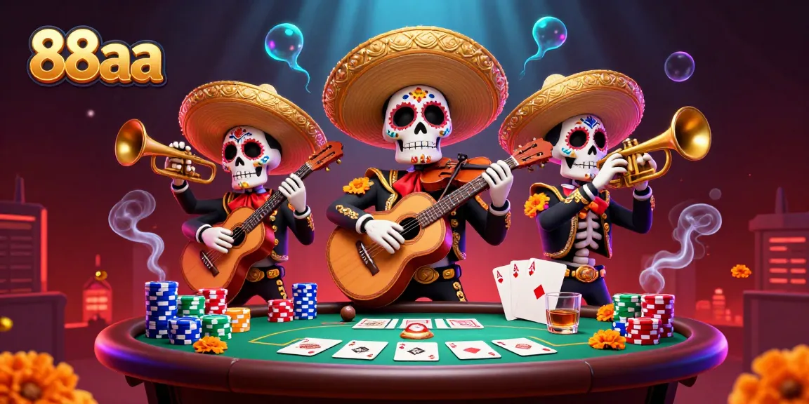 Play exciting poker with 88aa featuring a vibrant 3D mariachi band and colorful game elements for immersive fun.