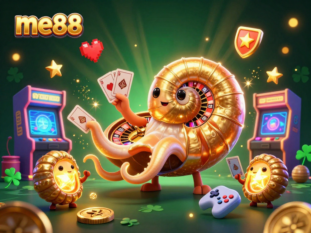 Enjoy thrilling gaming at me88 as a golden nautilus-like roulette wheel animated with arcade elements.