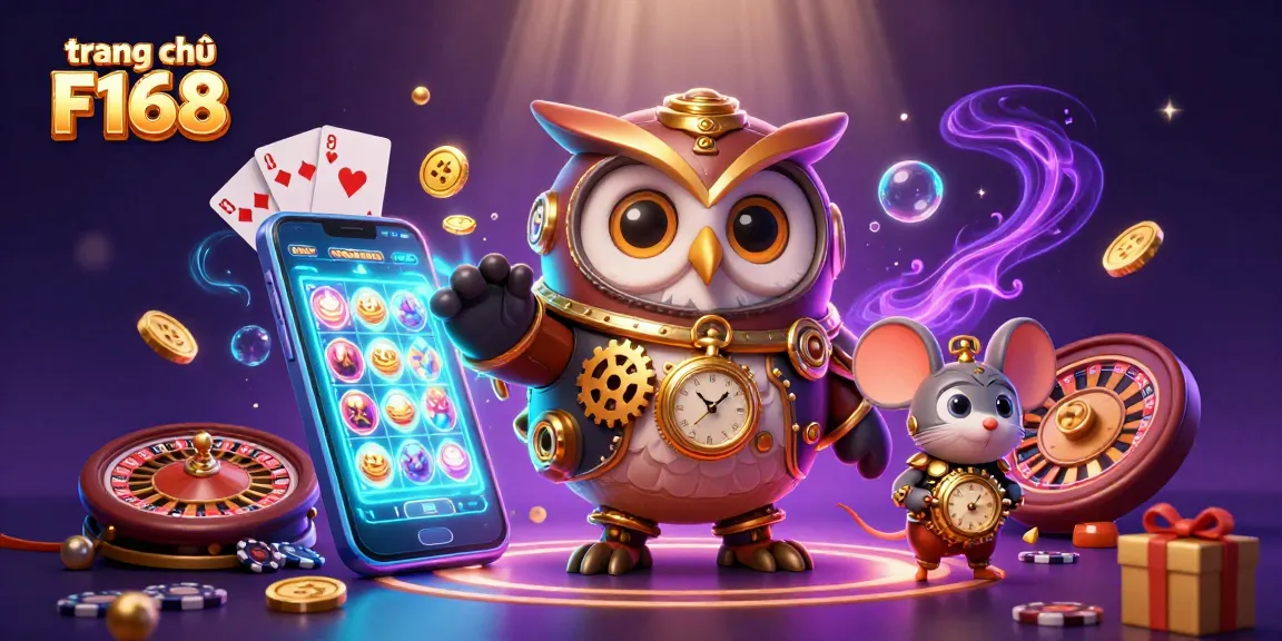 Experience the excitement of trang chủ F168 with a dazzling casino-themed digital illustration showcasing vibrant characters and energetic game elements.