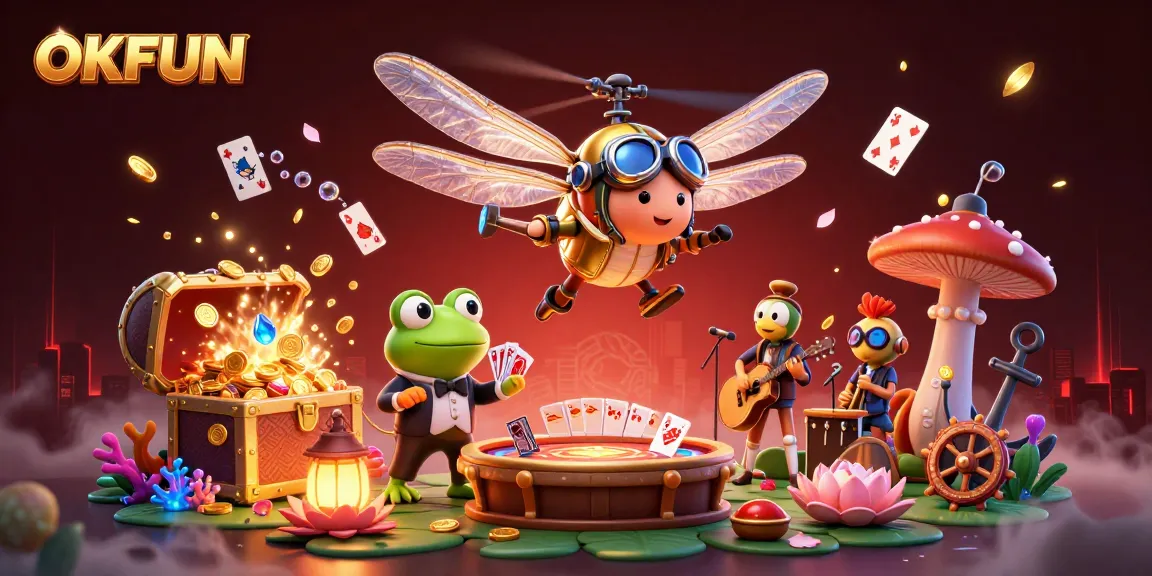 Experience thrilling gameplay with OKFUN's dynamic 3D casino scene featuring vibrant characters and engaging elements.