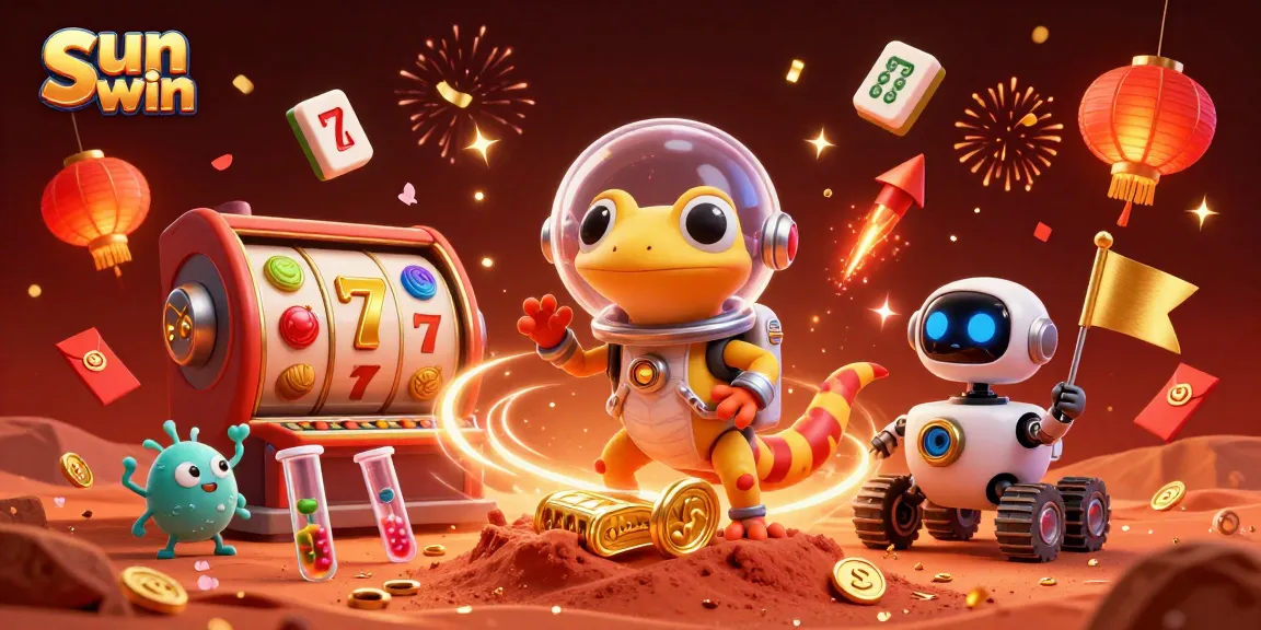 Experience the thrilling Sun win casino adventure with a Martian gecko, golden reels, and vibrant celebrations.