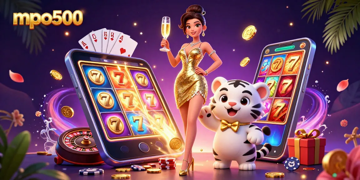 Spin and win thrilling jackpots with mpo500 while surrounded by glamorous casino elements.