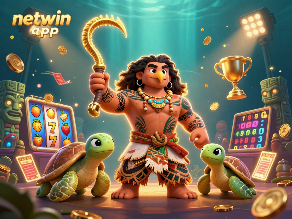 Win with the netwin app while enjoying vibrant casino moments in a 3D illustration.