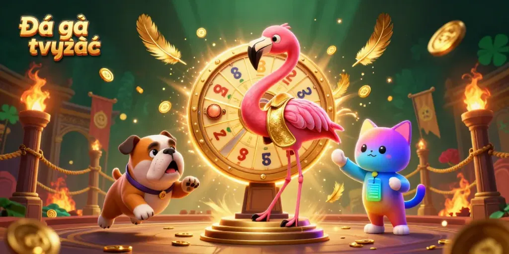 Experience Đá gà trực tiếp excitement with a vibrant 3D scene featuring captivating characters and elements.