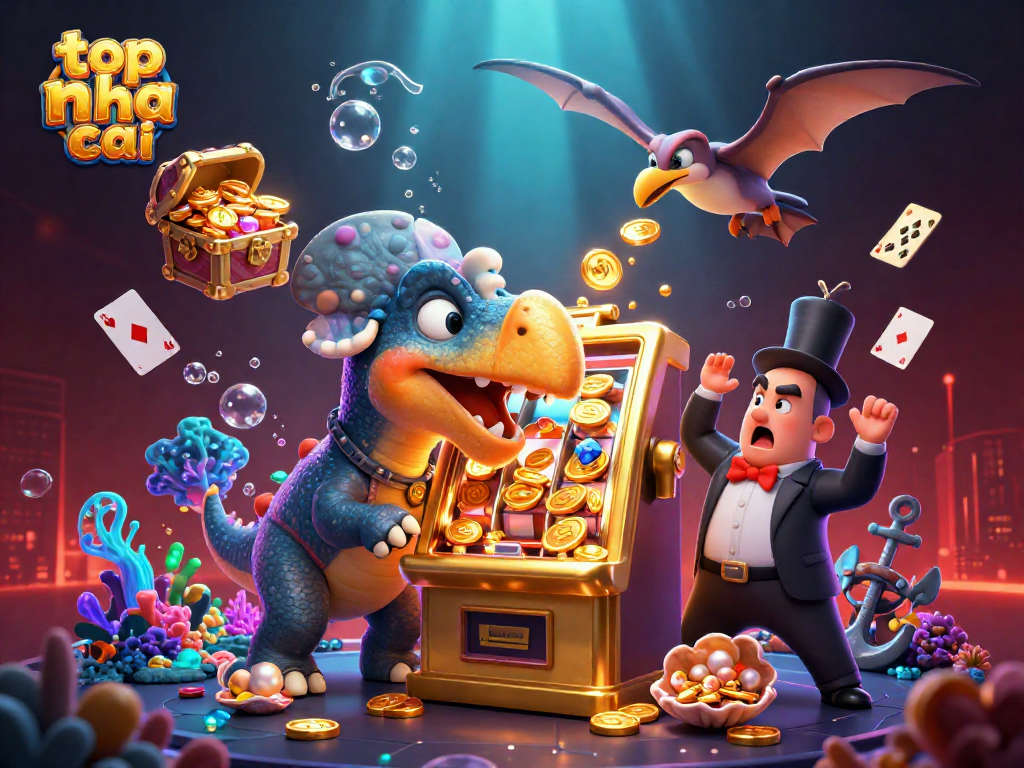Catch jackpots and treasures with top nha cai in a vibrant casino illustration packed with action.
