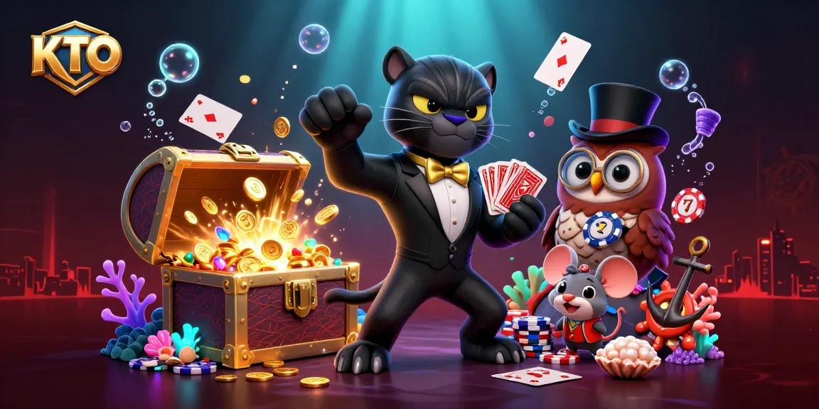 KTO's vibrant 3D casino scene showcases stylish characters excitingly engaging in high-stakes gambling