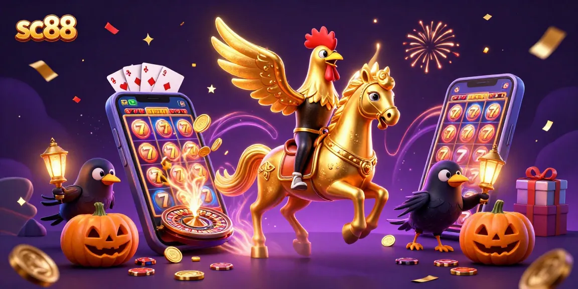 Experience thrilling adventures with sc88 in a vibrant casino scene featuring a golden rooster.
