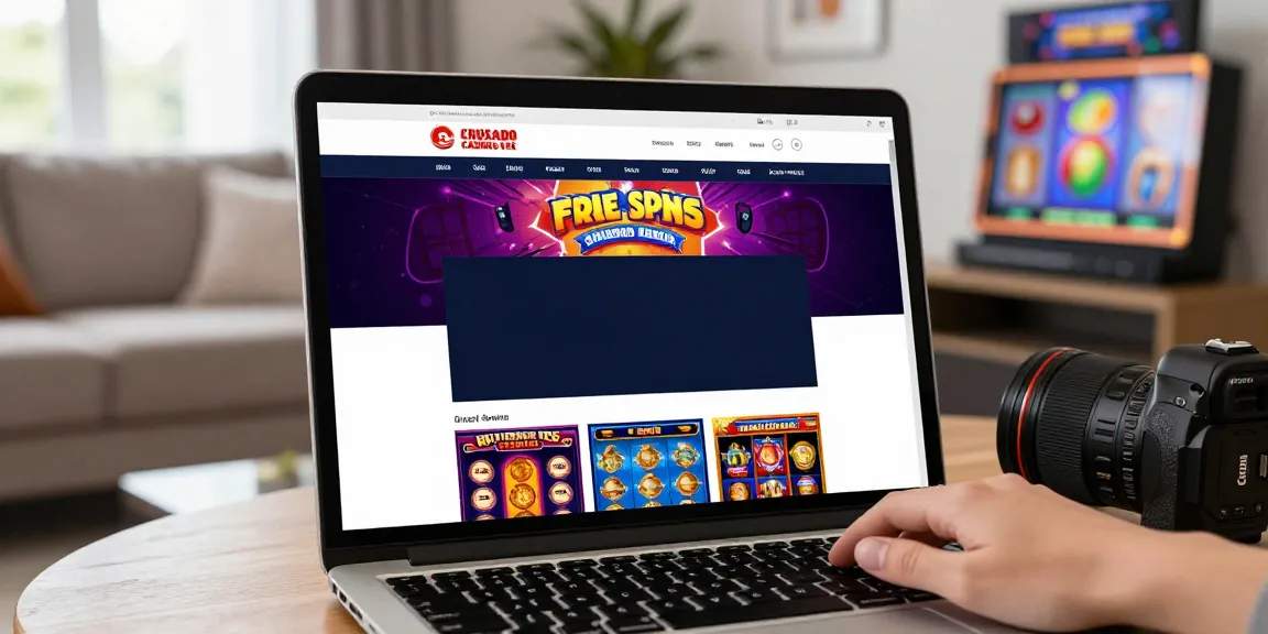 Engaging scene of a user exploring the promotions and games at Crusado Casino UK on a laptop.