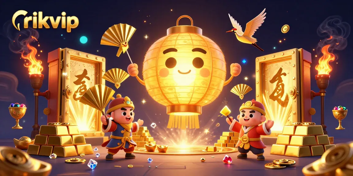 Experience the thrilling excitement of rikvip as golden lanterns and warriors illuminate a vibrant casino scene.