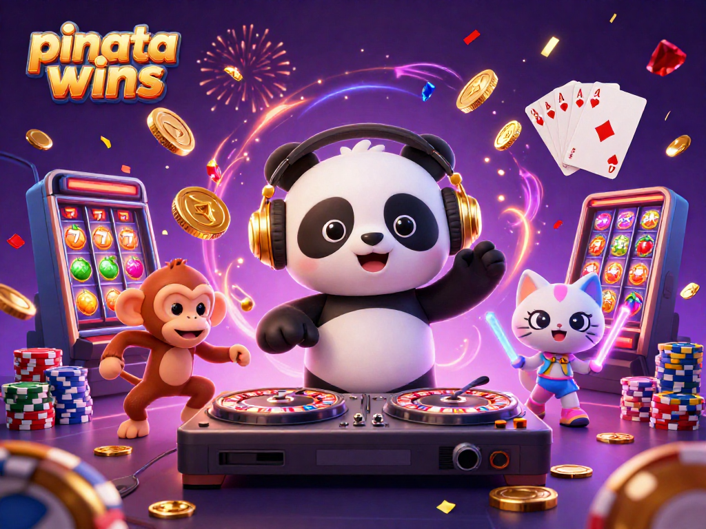 Engage with pinata wins through a vibrant scene of colorful characters and dynamic casino elements.