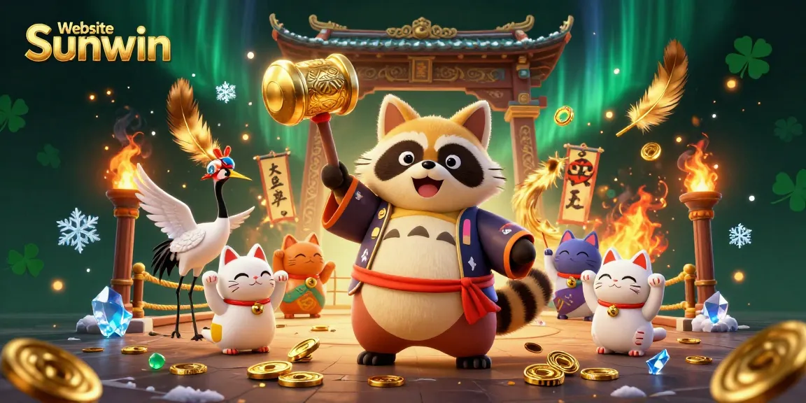 Experience the thrill of the Website Sunwin as vibrant characters celebrate good luck with lucky charms and gold coins.