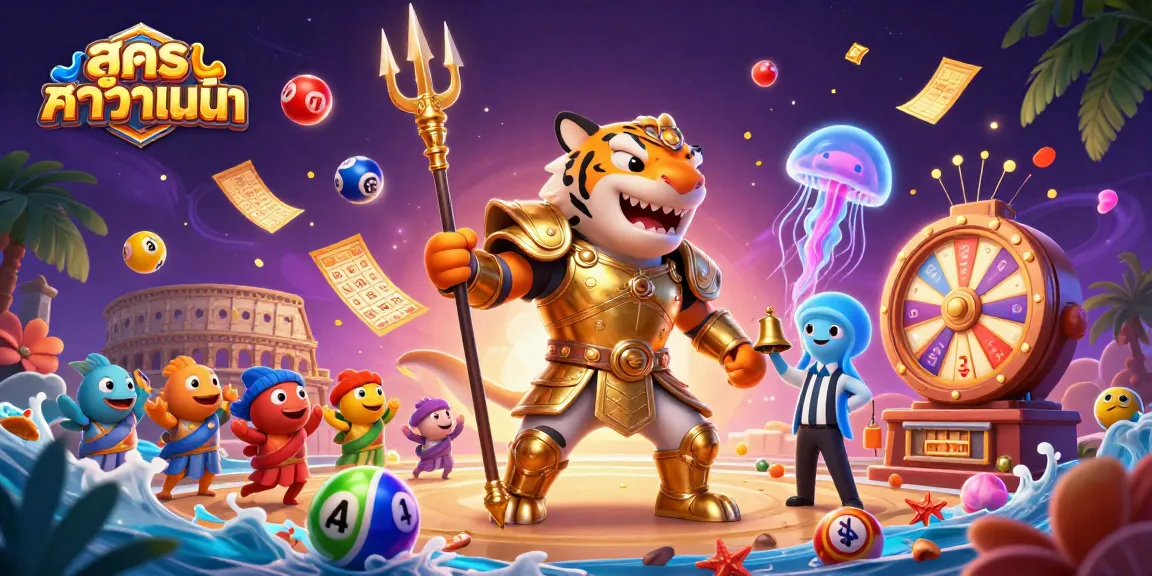 Play สูตรบาคาร่าแม่นๆ with excitement in a vibrant underwater colosseum filled with game elements.