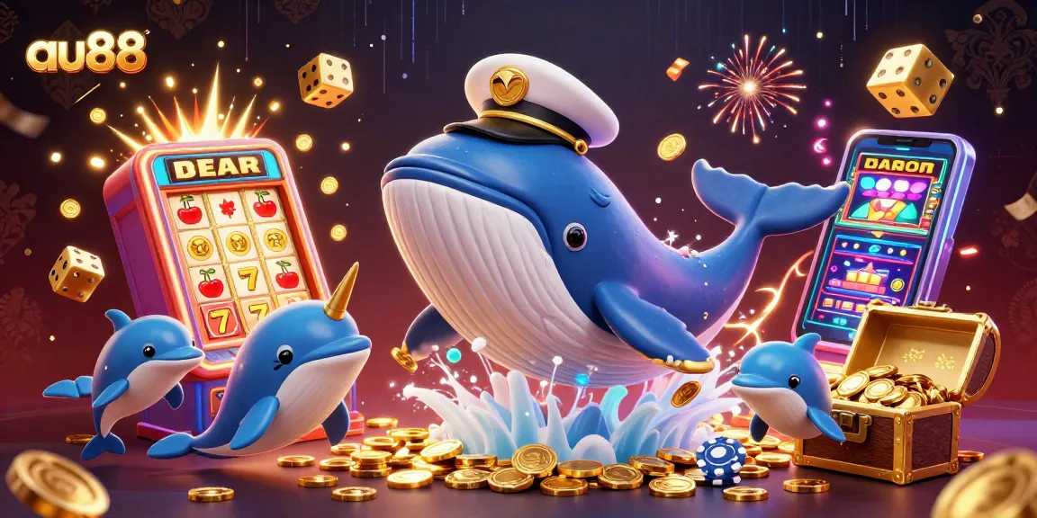 Experience thrilling wins at au88 with a vibrant casino scene featuring playful whales and dolphins.