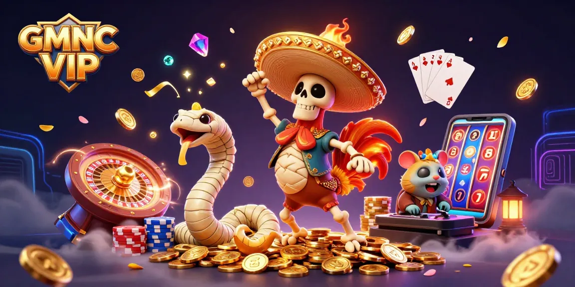 Dance with GMNC VIP: a dynamic casino scene featuring colorful characters and gleaming casino elements.