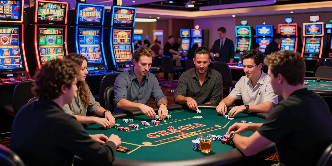 Engaging scene of players enjoying slot poker in a lively casino atmosphere.
