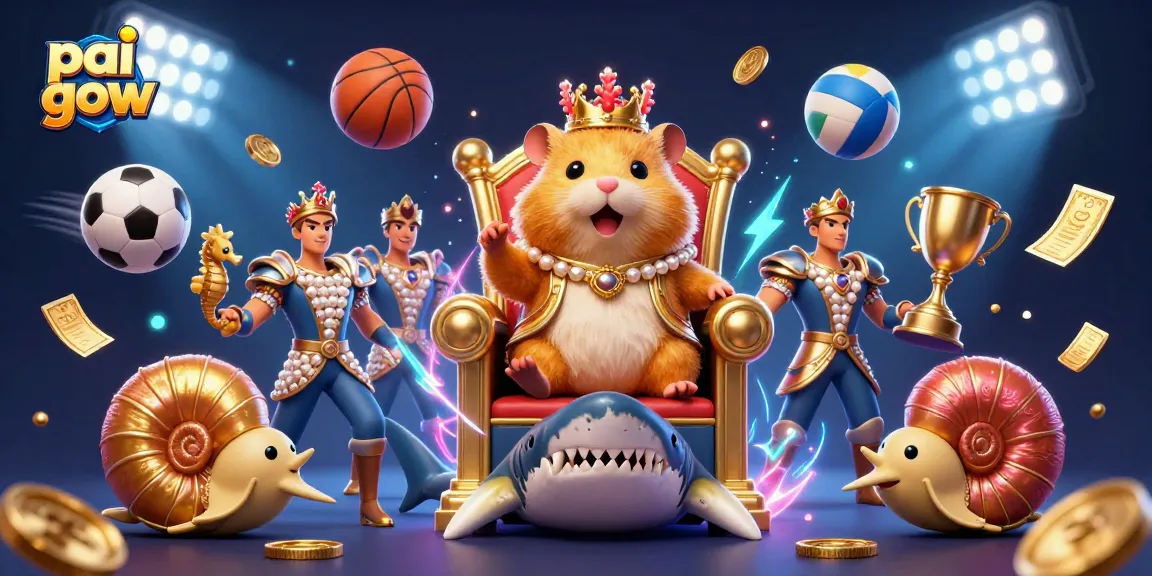 Pai Gow features a golden hamster king on a shark throne with dynamic gaming elements.