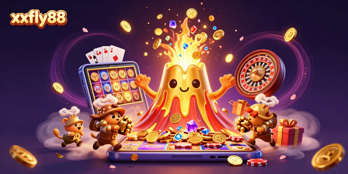 Experience the thrill of gaming with xxfly88 as golden treasures erupt from the volcano and slot games.
