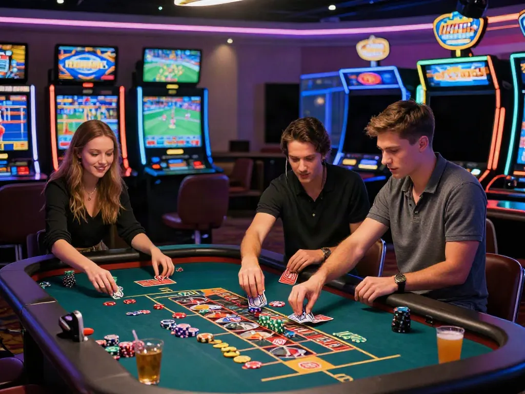 9bet players enjoying the excitement at a lively casino table.
