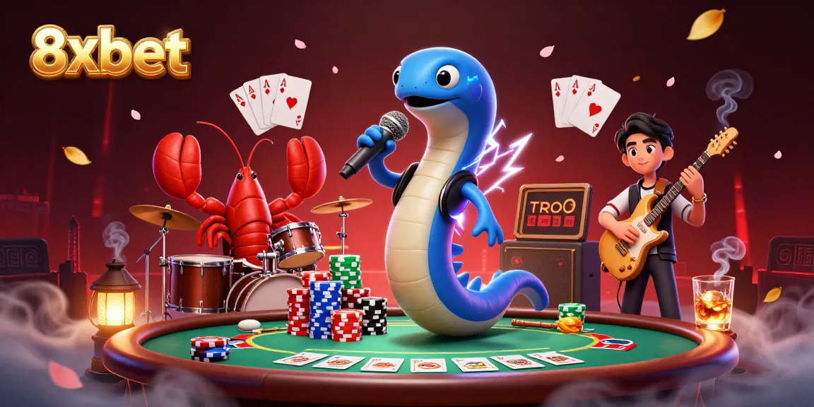 Experience 8xbet's thrilling underwater casino with vibrant characters and dynamic gaming action.