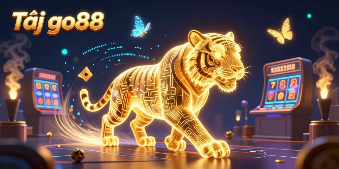 Tải go88 offers an energetic 3D casino experience with a golden tiger and dynamic game elements.