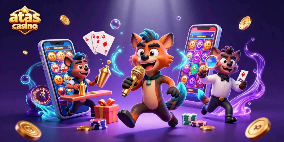 Experience the excitement at the atas casino with hyenas entertaining in a vibrant 3D scene filled with games.