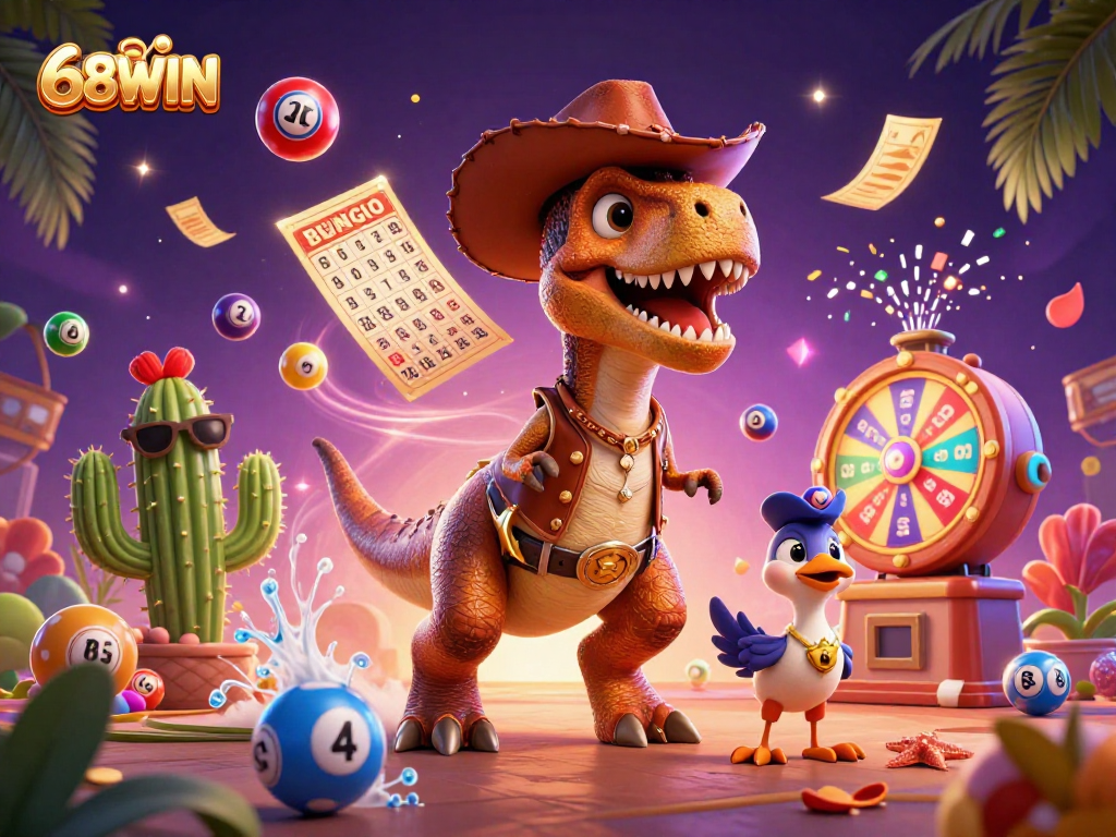 Join 68WIN for an exciting online gaming experience with vibrant casino elements and fun characters!